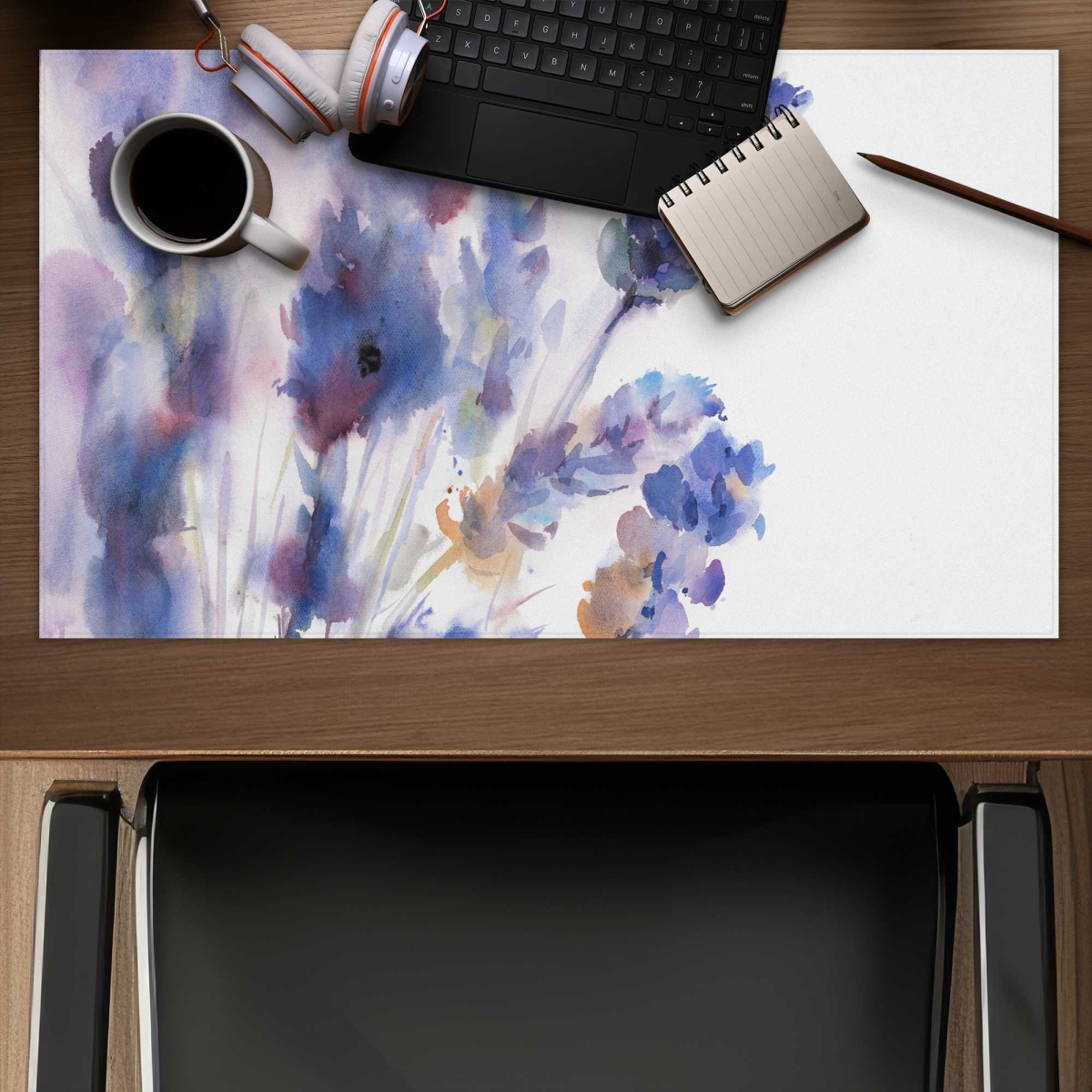 C1DM1424ADNZ7J 14 x 24 in. Watercolor Lavender Flowers Gaming Desk Mat - Farmhouse Decor
