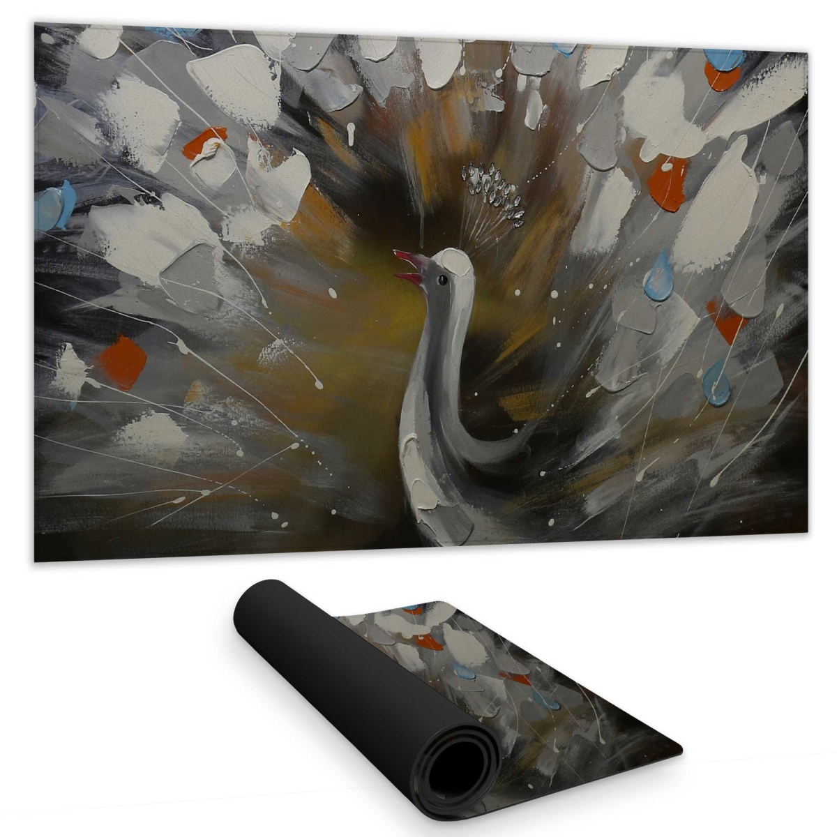 C1DM1424CTQ9X8 14 x 24 in. Abstract Color Spotted Peacock - Feathers White Gaming Desk Mat