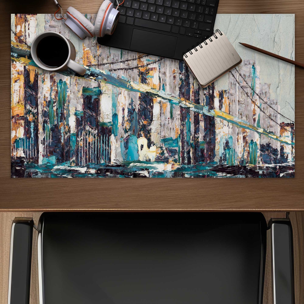C1DM1424EG8Q9M 14 x 24 in. Abstract & Texturized Bridge - Blue Gaming Desk Mat for Decor