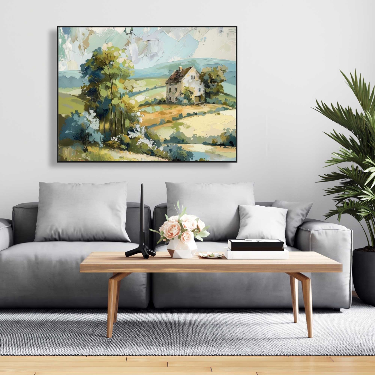 C1FC36483ZBPF9 36 x 48 in. On The Plain - Green Framed Canvas for Home Decor