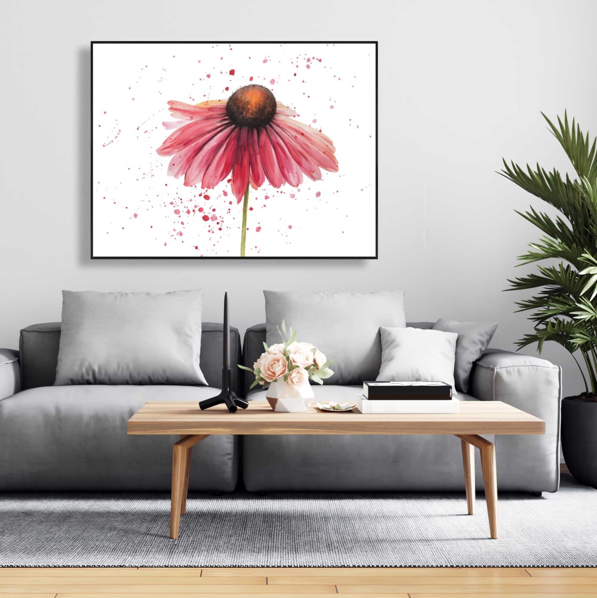 C1FC364854IKLE 36 x 48 in. Pink Daisy - Botanical Floral Framed Canvas for Home Decor