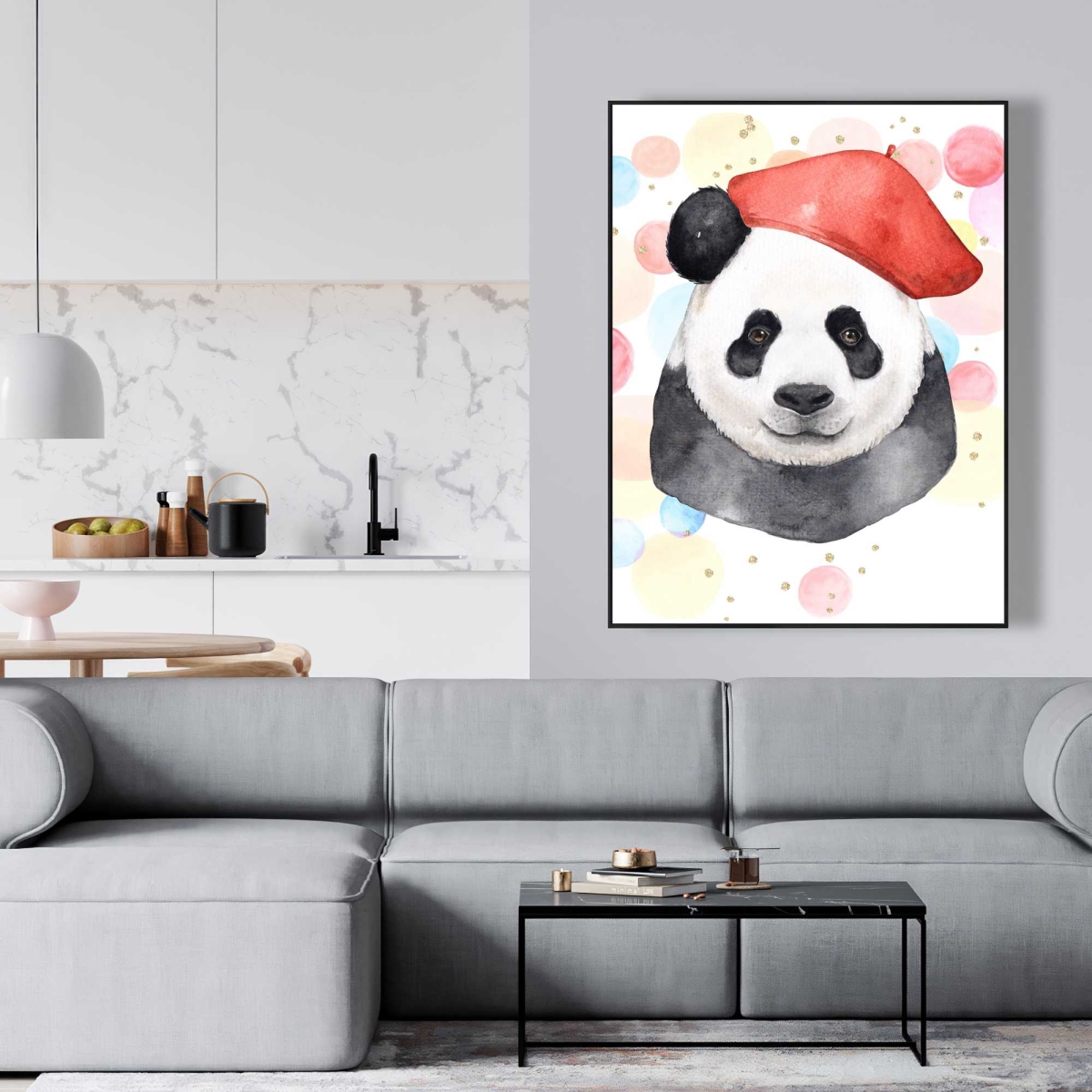C1FC36487Q3WQK 36 x 48 in. Artist Panda - Pattern Illustrative Framed Canvas Decor