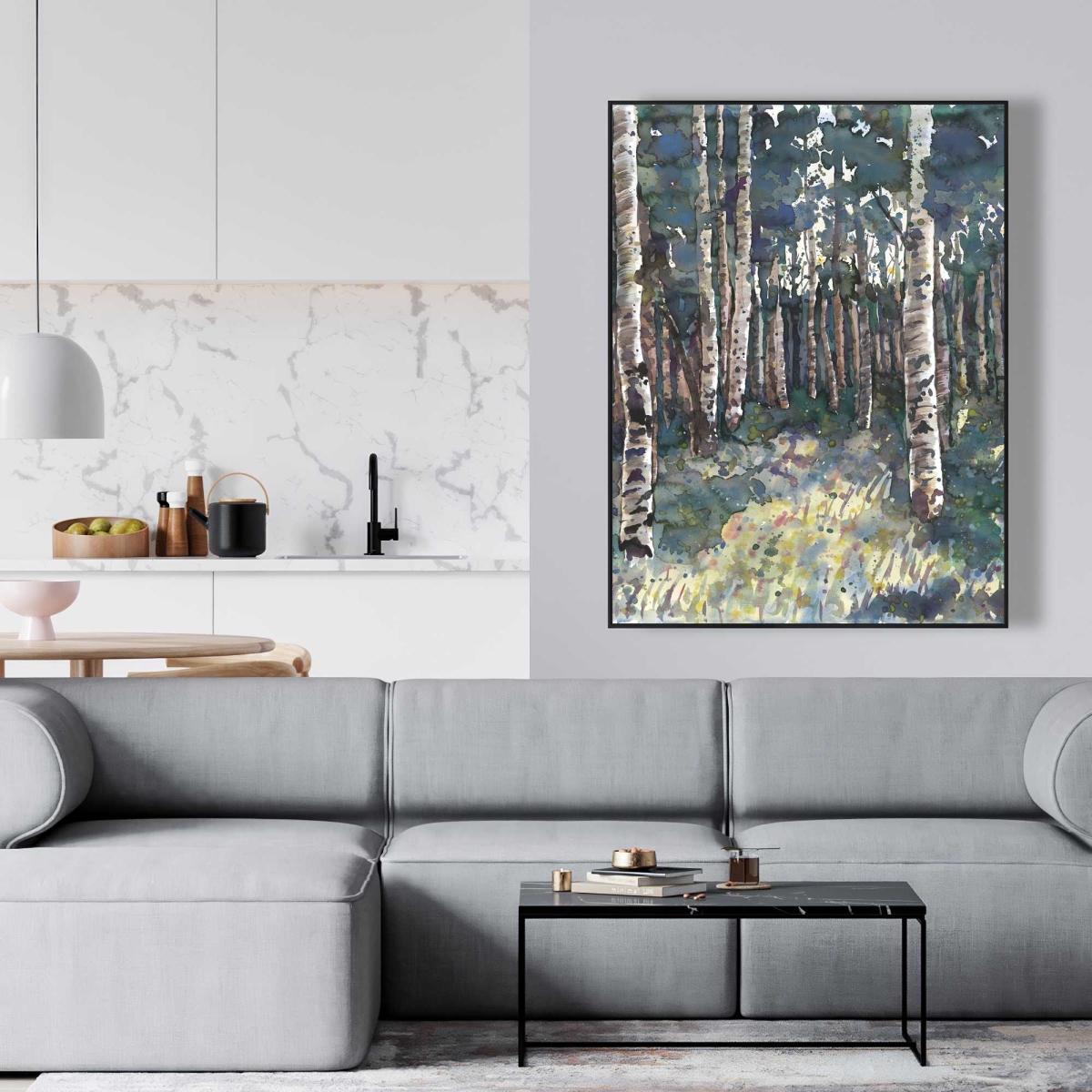 C1FC364886E77F 36 x 48 in. Birches - Illustrative Livingroom Framed Canvas