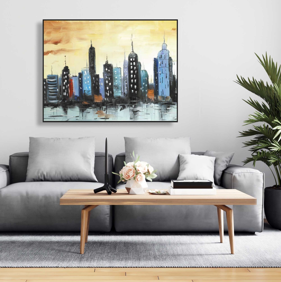 C1FC3648VB5LEK 36 x 48 in. Skyline on Cityscape - Contemporary Framed Canvas Decor