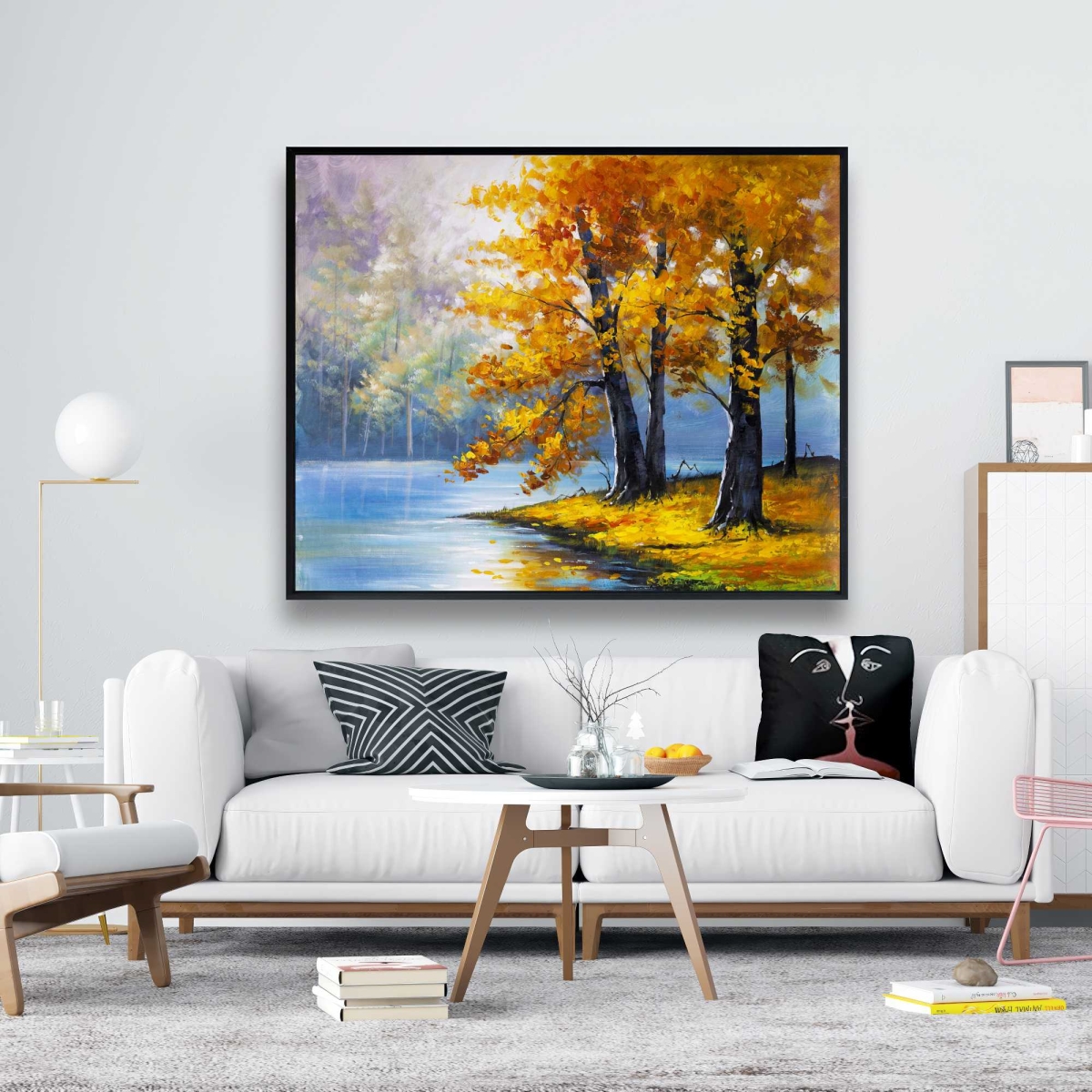 C1FC4860FCNATJ 48 x 60 in. Two Trees by The Lake - Framed Canvas Landscape