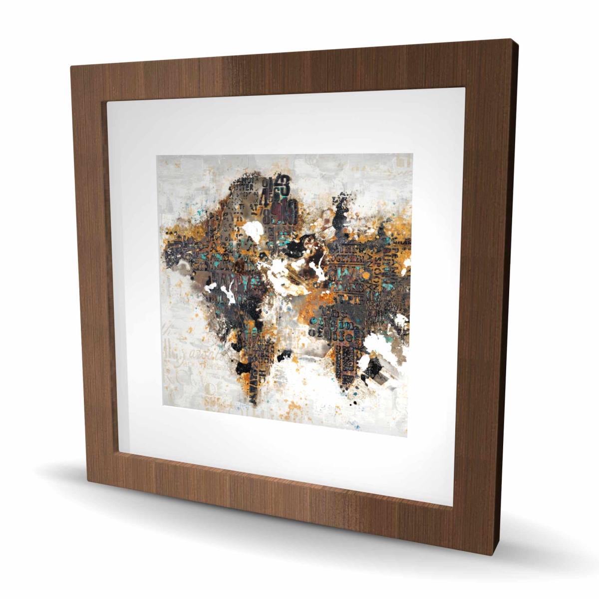 C1FM1616EK7EOH 16 x 16 in. Abstract World Map Typography Wall Art - Cities Satellite View Print
