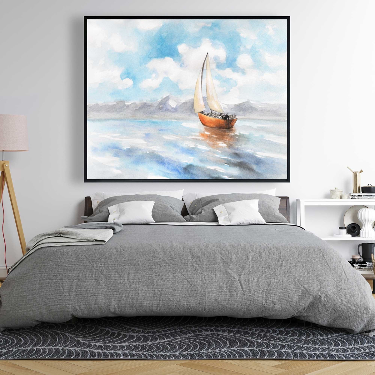 C1FC4860DI99NL 48 x 60 in. Sailboat Landscape - Framed Canvas Waves for Home Decor