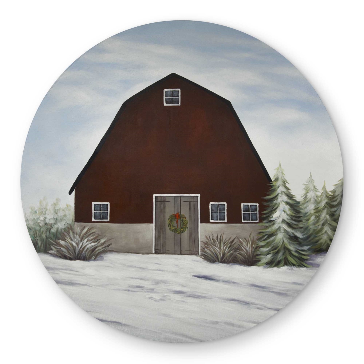 C1COAR55N6Y9WZ 5 x 5 ft. Its Winter on the Farm - Trees Scandinavian Outdoor Rectangle Area Rug