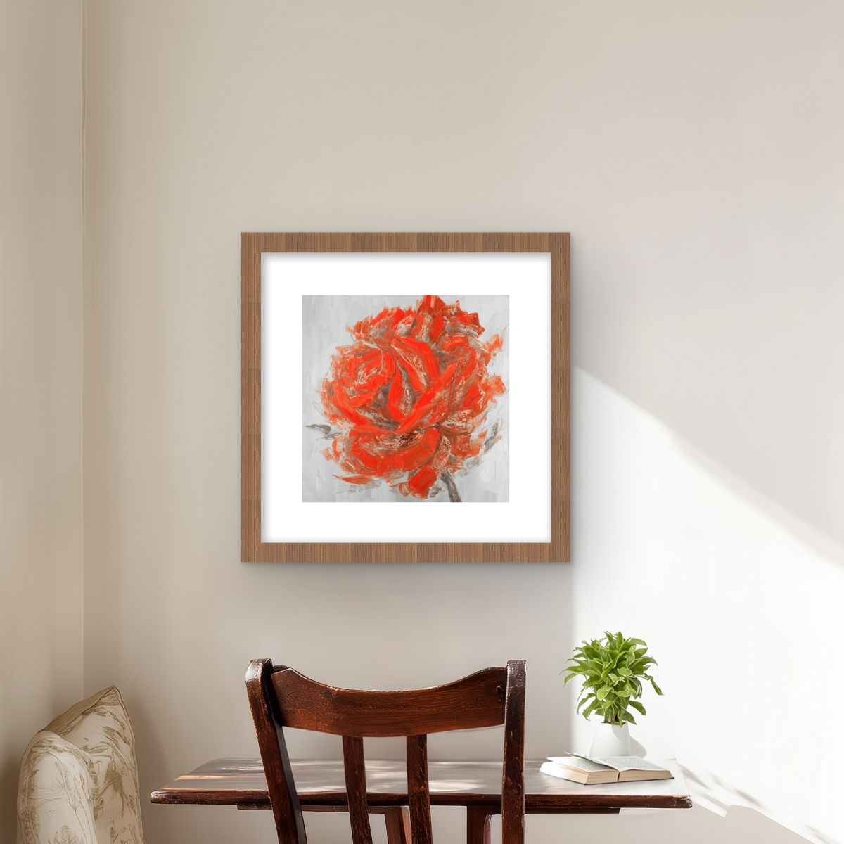 C1FM1616BHD7US 16 x 16 in. Abstract Rose - Red Flowers Framed Matted Print Wall Art - Home Decor