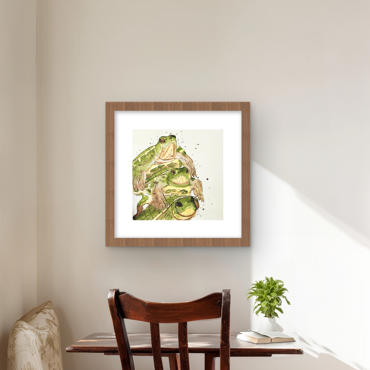 C1FM1616C3JOU1 Three Aquatic Turtles - Framed Matted Print Wall Art for Home Decor, 16 x 16 in.