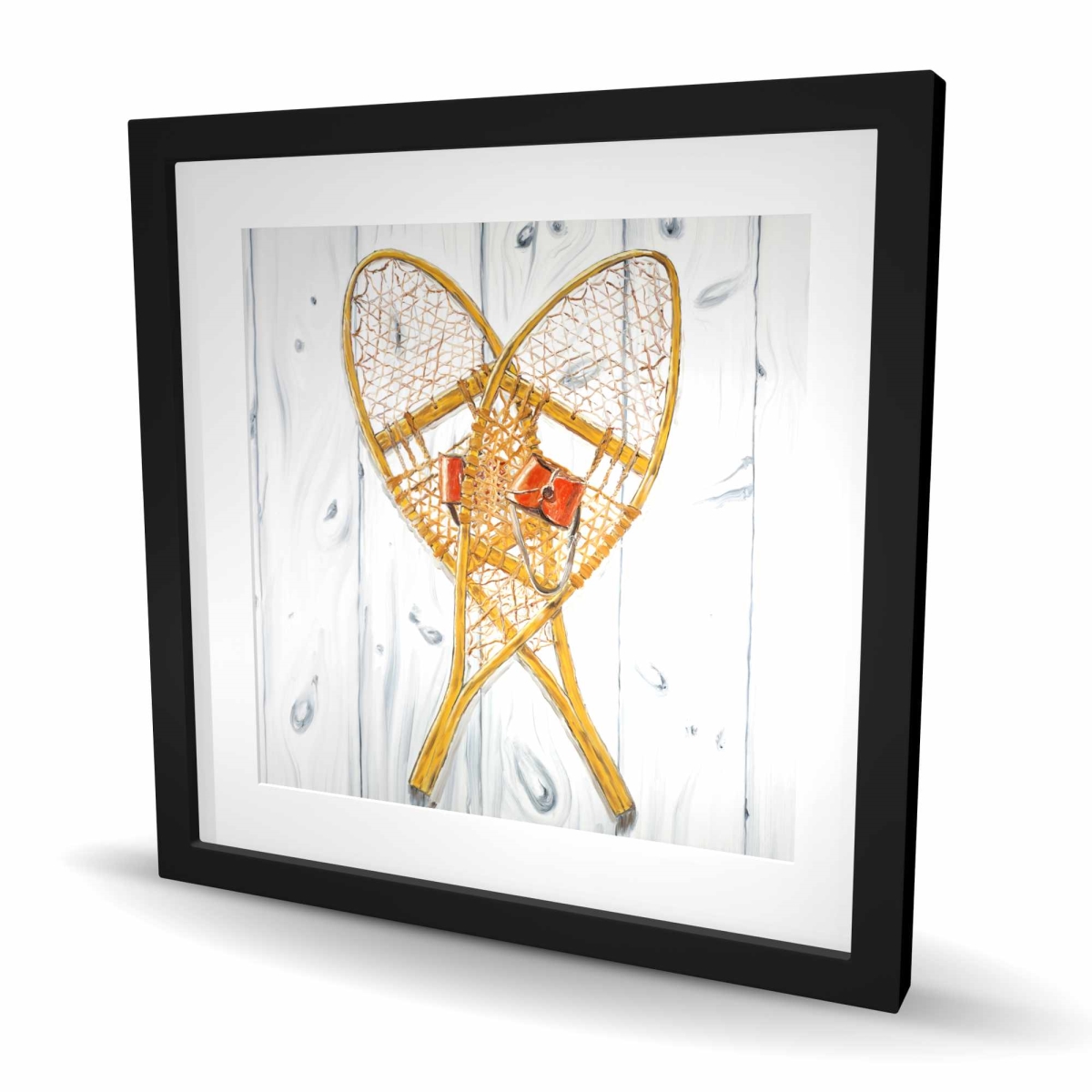 C1FM2424XRIVXG 24 x 24 in. Vintage Wood Snowshoes Wall Art - Hygge Seasons Framed Print Decor