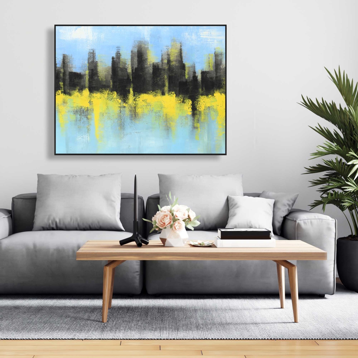 C1FC3648B5M2GM 36 x 48 in. City Made by Sponge - Modern Cities Framed Canvas - Decor