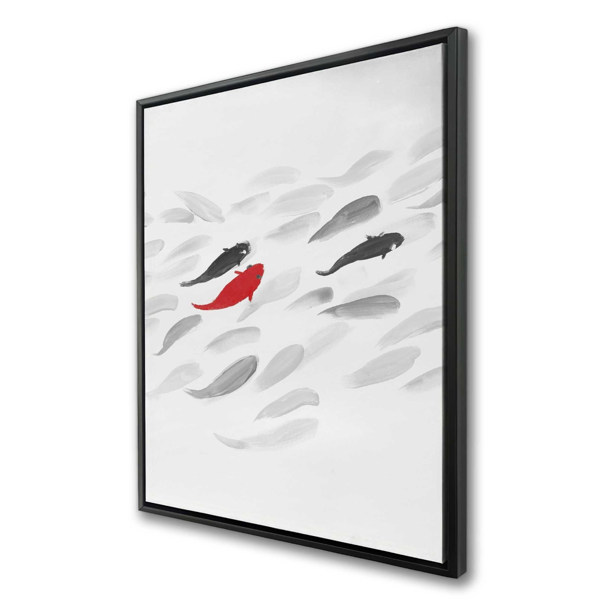 C1FC3648BLU4H1 36 x 48 in. Swimming Fish Wave - Gray Framed Canvas Home Decor Art