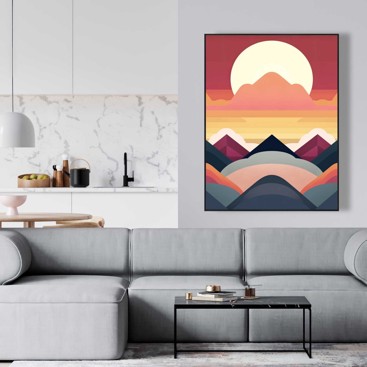 C1FC3648D3OLGD 36 x 48 in. Symmetrical Mountain - White Office Framed Canvas Decor