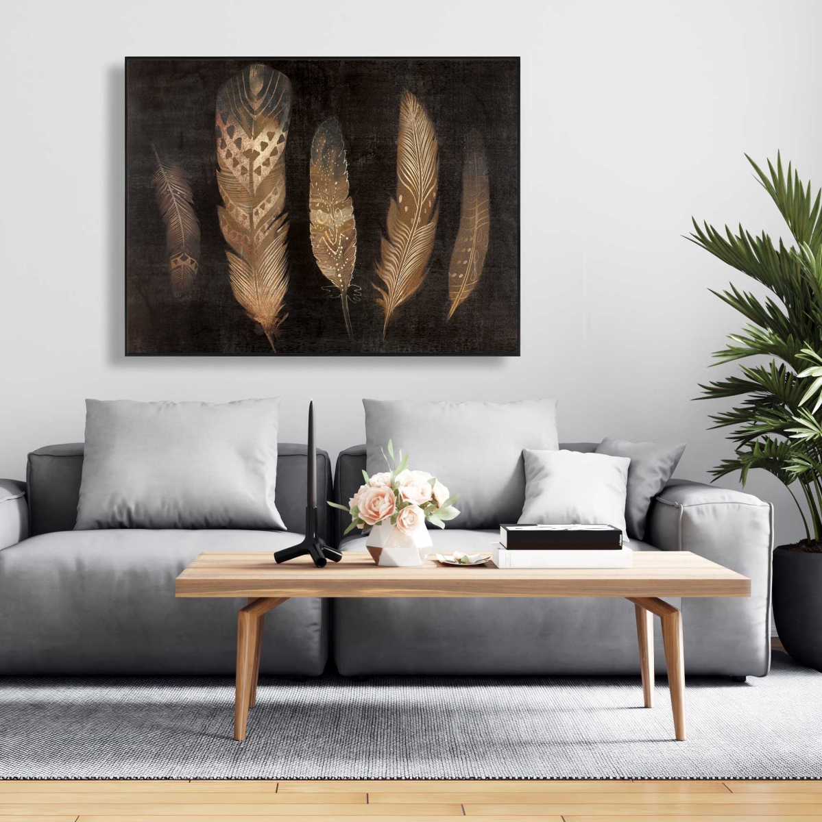 C1FC3648FPD4O5 36 x 48 in. Brown Feathers - Framed Canvas Art for Home Decor