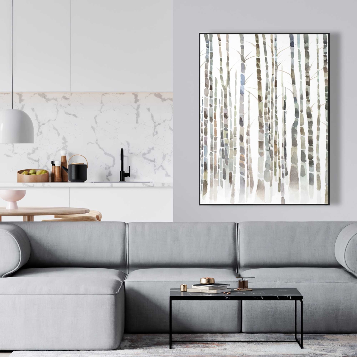 C1FC3648O08ZQ4 36 x 48 in. Birch Trees Forest - Framed Canvas Home Decor Landscape Art