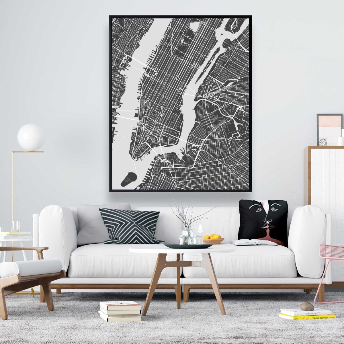 C1FC4860A2UL10 48 x 60 in. York City Plan - Blue Prints Shapes Framed Canvas Decor
