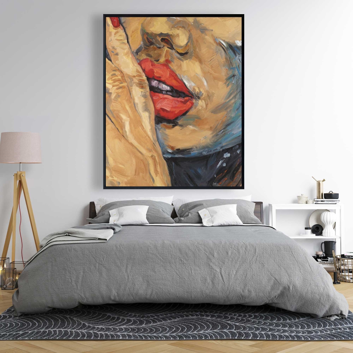 C1FC4860AA3WAV 48 x 60 in. Shushing Lips Closeup - Gray Best Sellers Framed Canvas
