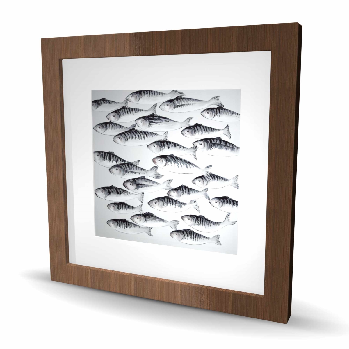 C1FM1616E6WUIF 16 x 16 in. Gray School of Fish Wall Art - Gray Office Framed Matted Print Decor