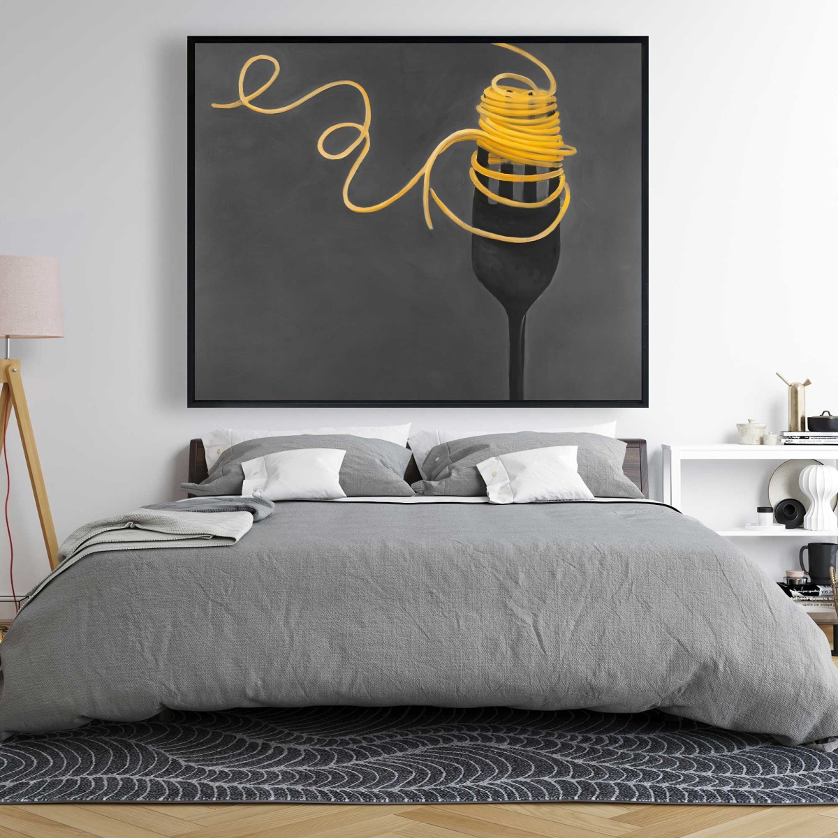 C1FC4860YYME42 48 x 60 in. Spaghetti Pasta Around A Fork - Contemporary Kitchen Canvas