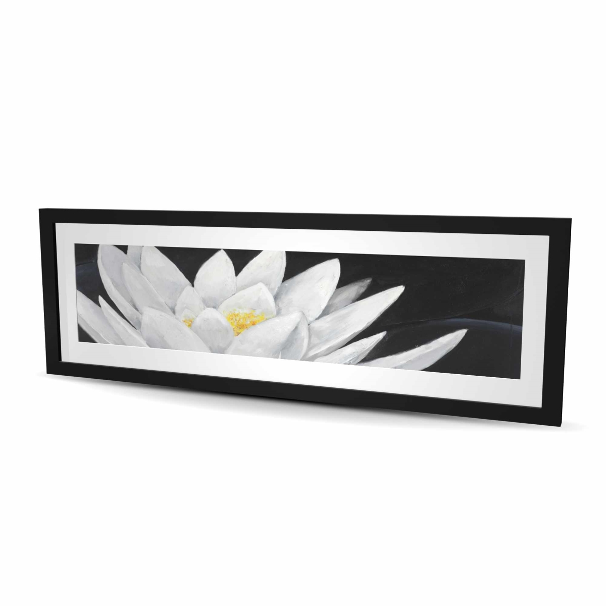 C1FM16486ELE2K 16 x 48 in. Lotus Flower with Reflection - Black Romantic Framed Print Wall Art