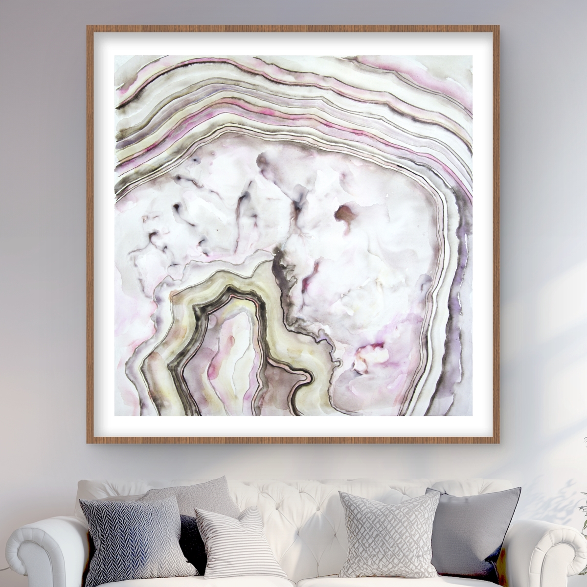 C1FM48484GMOGB 48 x 48 in. Agate - Kitchen Beige Framed Matted Print Wall Art - Home Decor Art
