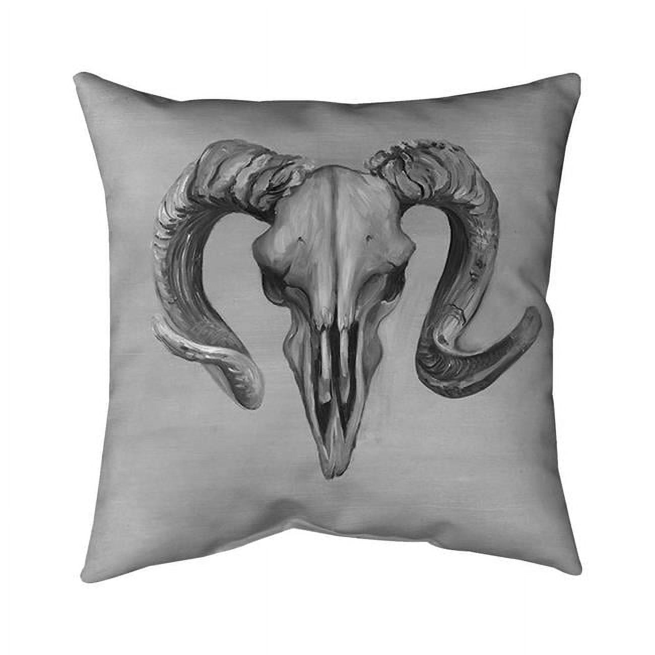 26 x 26 in. Greyscale Aries Skull-Double Sided Print Indoor Pillow