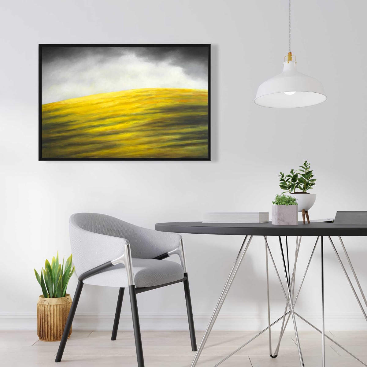 C1FC2436O5E1CL 24 x 36 in. Yellow Hill Mountains Office Framed Canvas - Home Decor