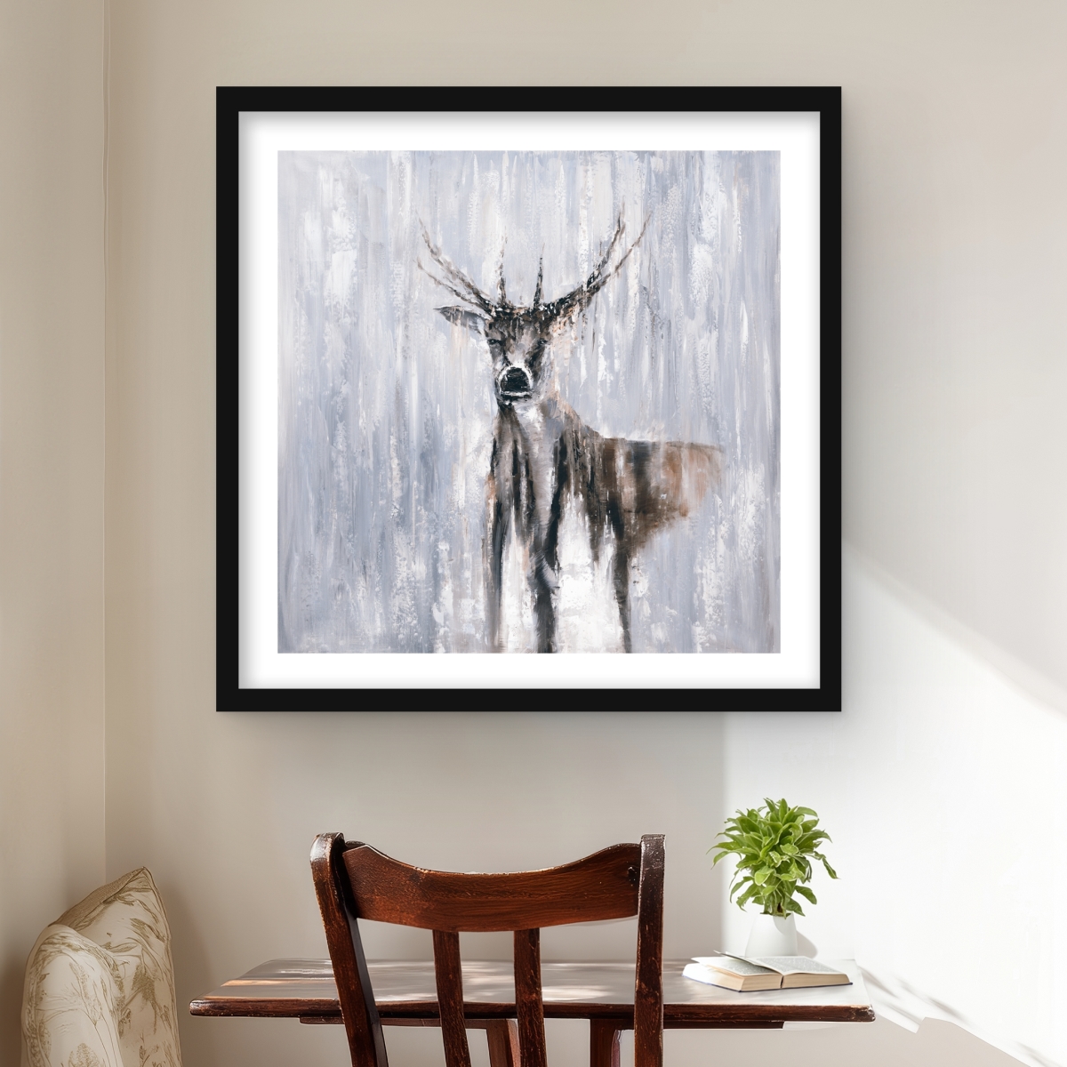 C1FM24245J2S8N Winter Abstract Deer - Framed Matted Print Wall Art for Home Decor - 24 x 24 in.