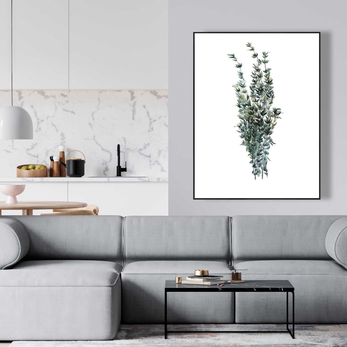 C1FC3648U7QDTW 36 x 48 in. Thyme Leaves Bundle - Framed Canvas for Home Decor