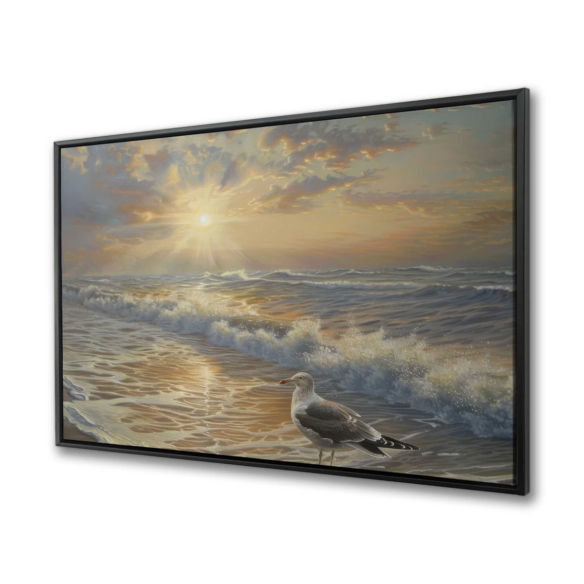 C1FC3648XRD3W4 36 x 48 in. Seagull on the Beach - Green Framed Canvas Home Decor