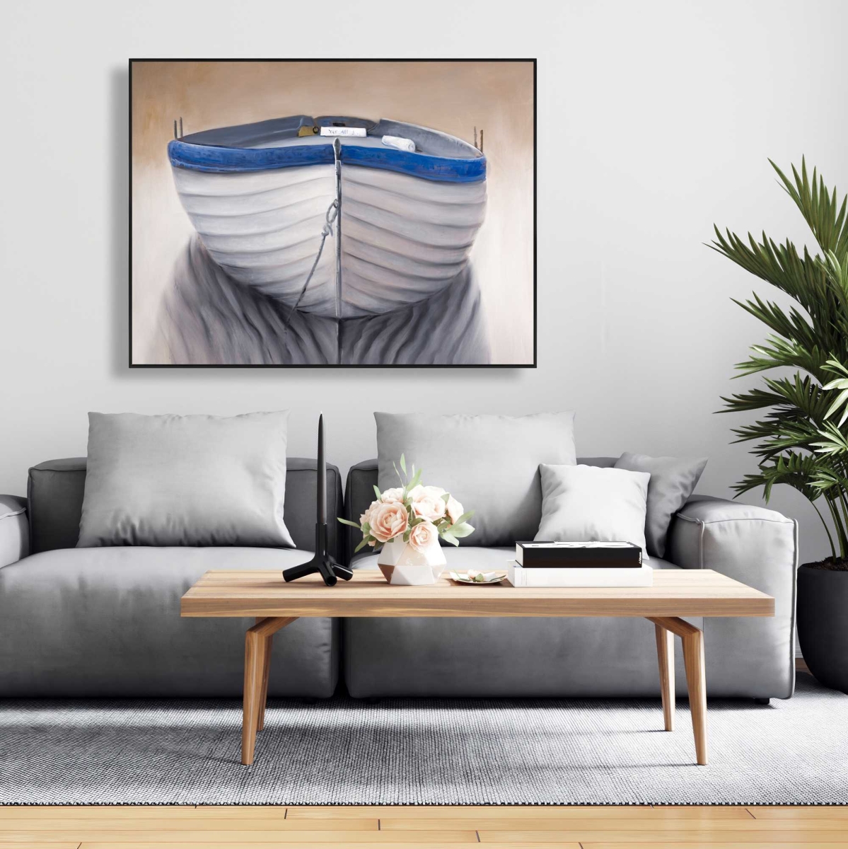 C1FC3648YI009E 36 x 48 in. Canoe Boat - Blue Transportation Framed Canvas