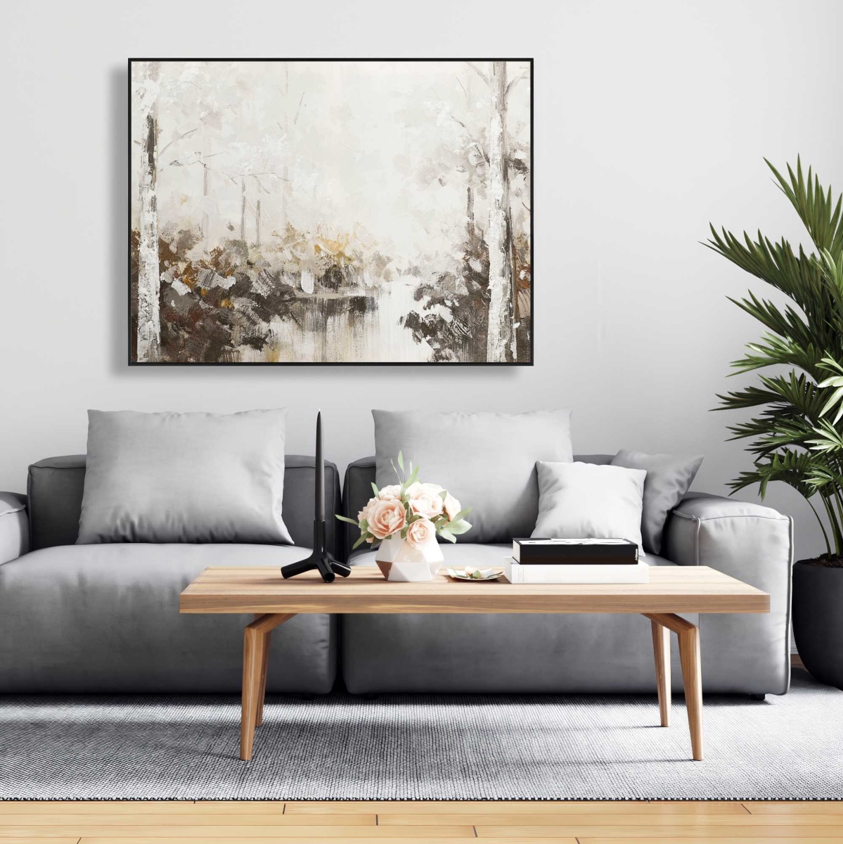 C1FC3648ZZBUB9 36 x 48 in. Abstract White Forest - Modern Beige Framed Canvas Art