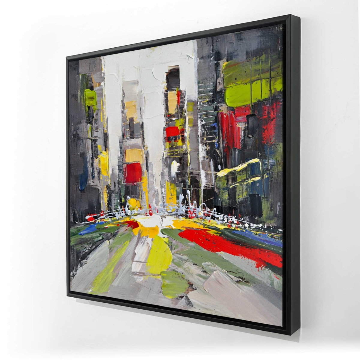 C1FC2424PM5LZK 24 x 24 in. Abstract Texturized Cityscape - Building Green Framed Canvas