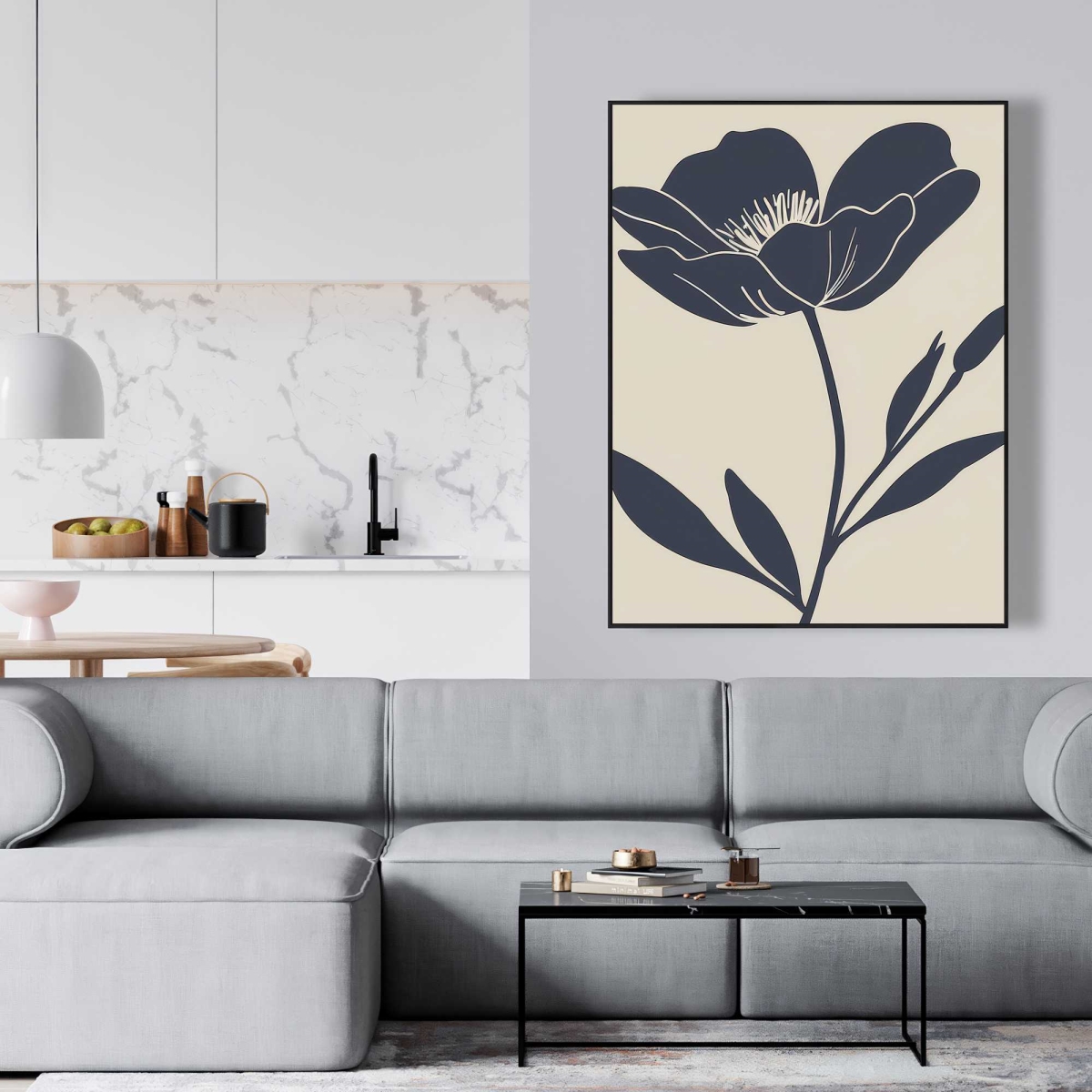 C1FC3648ARFDF8 36 x 48 in. The Flower - Turquoise Framed Canvas for Home Decor