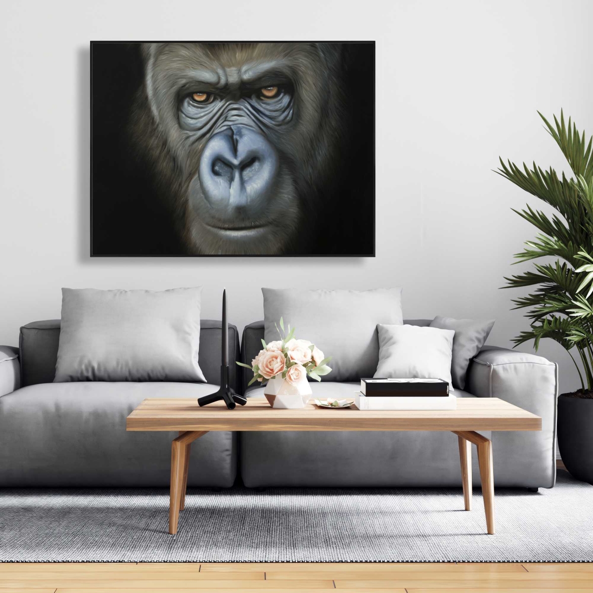 C1FC3648N6EB8V 36 x 48 in. Gorilla Face - Gray Hyperrealist Framed Canvas