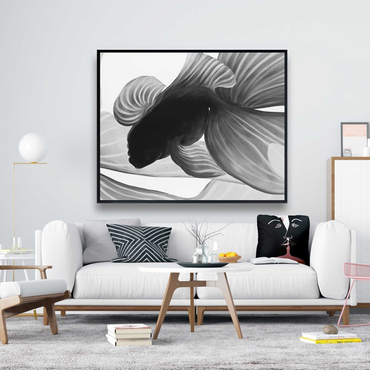 C1FC4860EP6S4V 48 x 60 in. Monochrome Two Betta - Framed Canvas for Living Room Decor