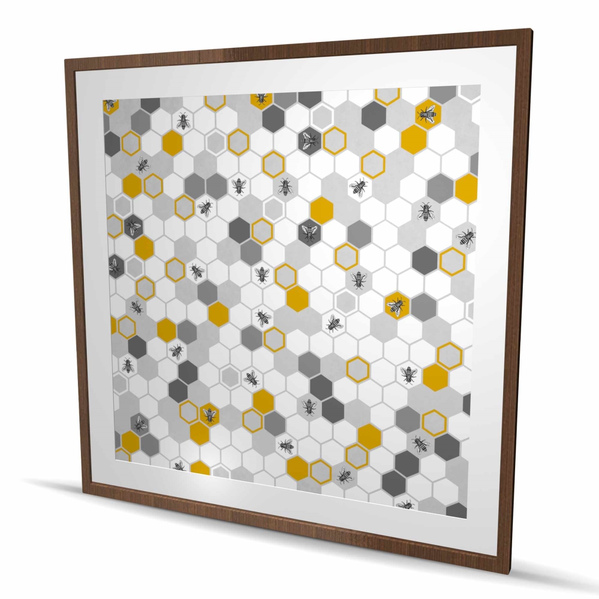 C1FM484801SKGY 48 x 48 in. Beehive Pattern - Yellow Framed Matted Print Wall Art for Home Decor