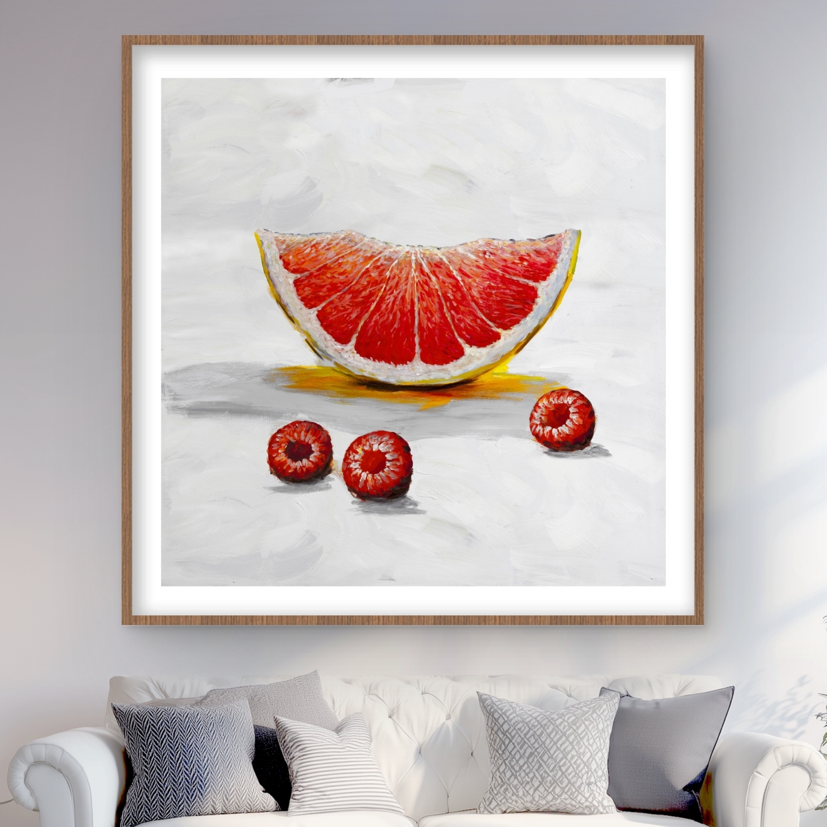 C1FM4848030U8D 48 x 48 in. Grapefruit Slice - Yellow Framed Matted Print Wall Art - Home Decor