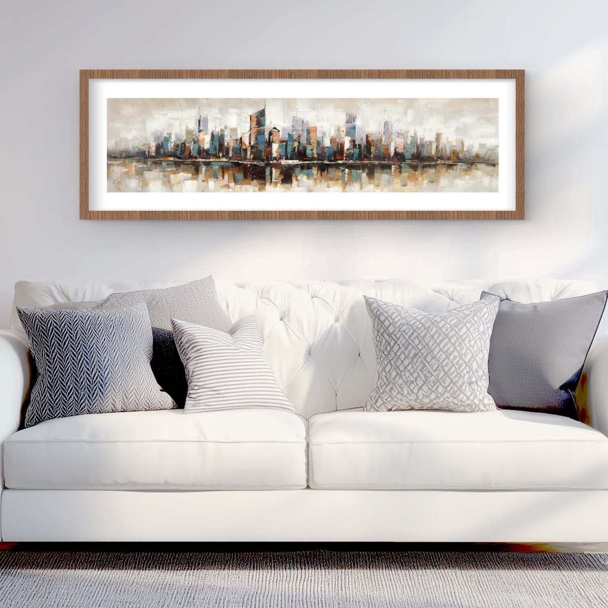 C1FM16483CSIET 16 x 48 in. Abstract Buildings with Textures - Cities Brown Framed Print Wall Art