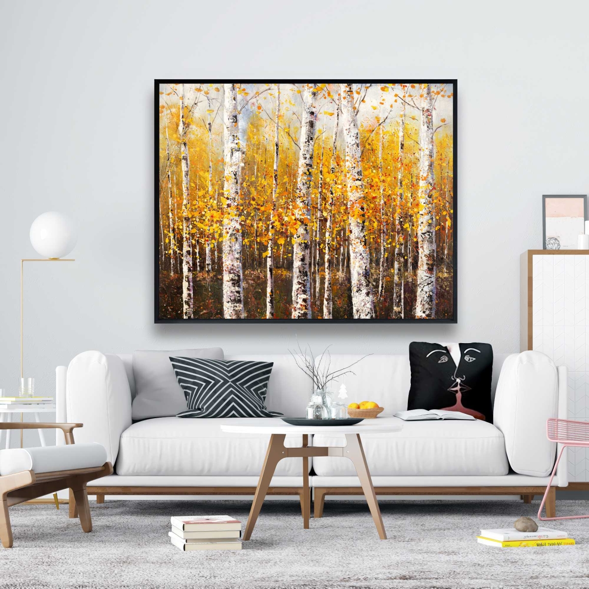 C1FC4860NO2OZK 48 x 60 in. Birches by Sunny Day - Orange Trees Framed Canvas Art Decor