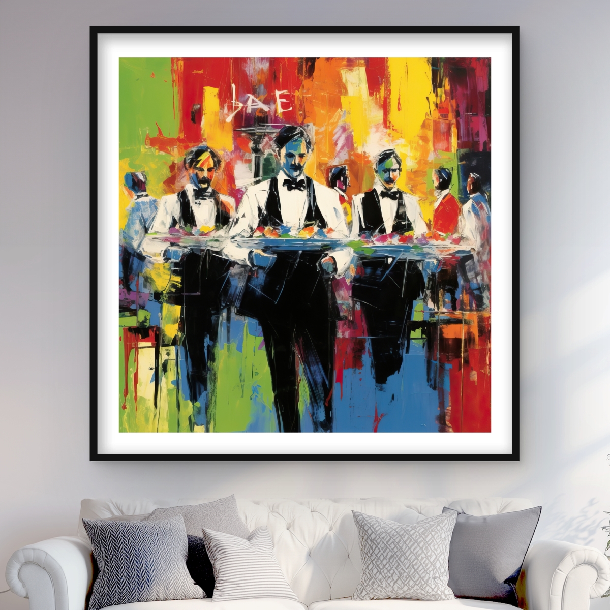 C1FM484848STNU 48 x 48 in. Classic Waiters - Contemporary Kitchen Framed Matted Print Wall Art