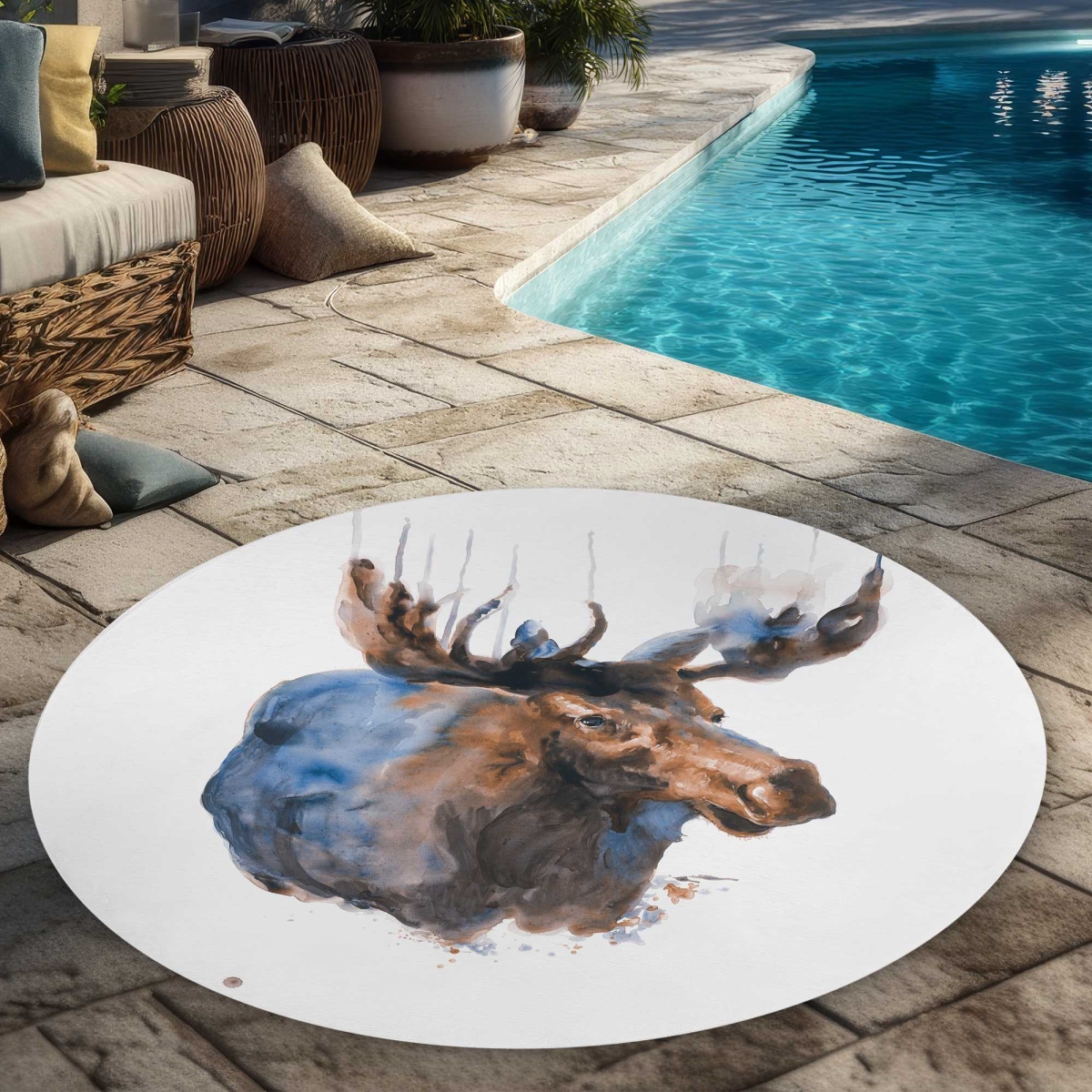 C1COAR55Q3654L 5 x 5 ft. Abstract Blue Moose Rectangle Area Rug - Livingroom Holidays Outdoor Decor