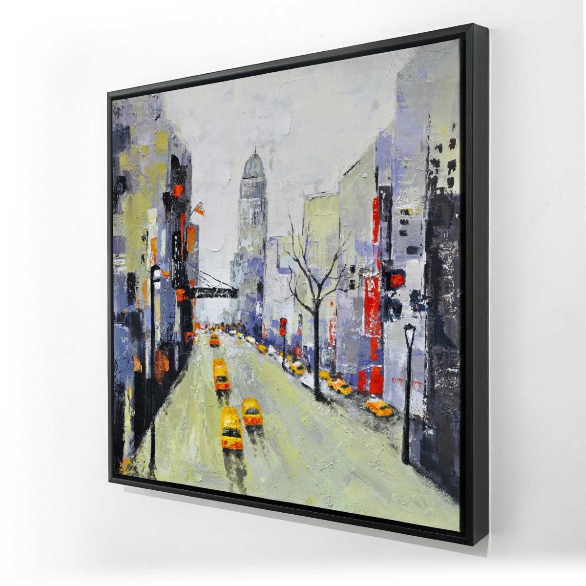 C1FC2424FEL7M6 24 x 24 in. Gray Street with Yellow & Red Accents - Car Green Framed Canvas