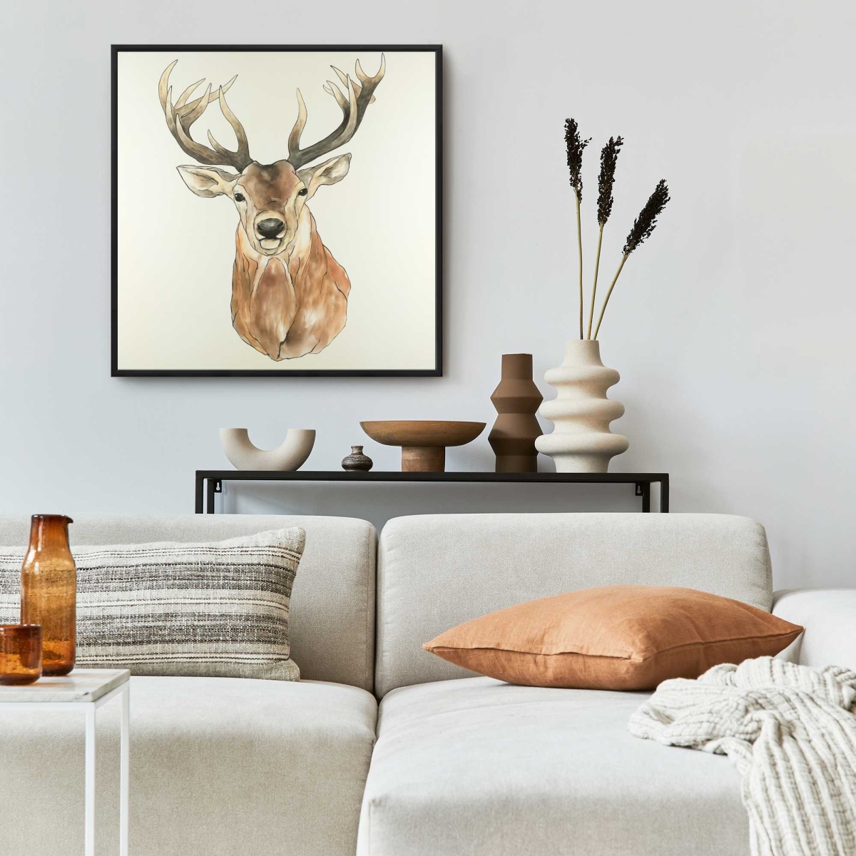 C1FC2424V0RAGP 24 x 24 in. Front Deer Portrait - Rustic Holidays Framed Canvas Decor