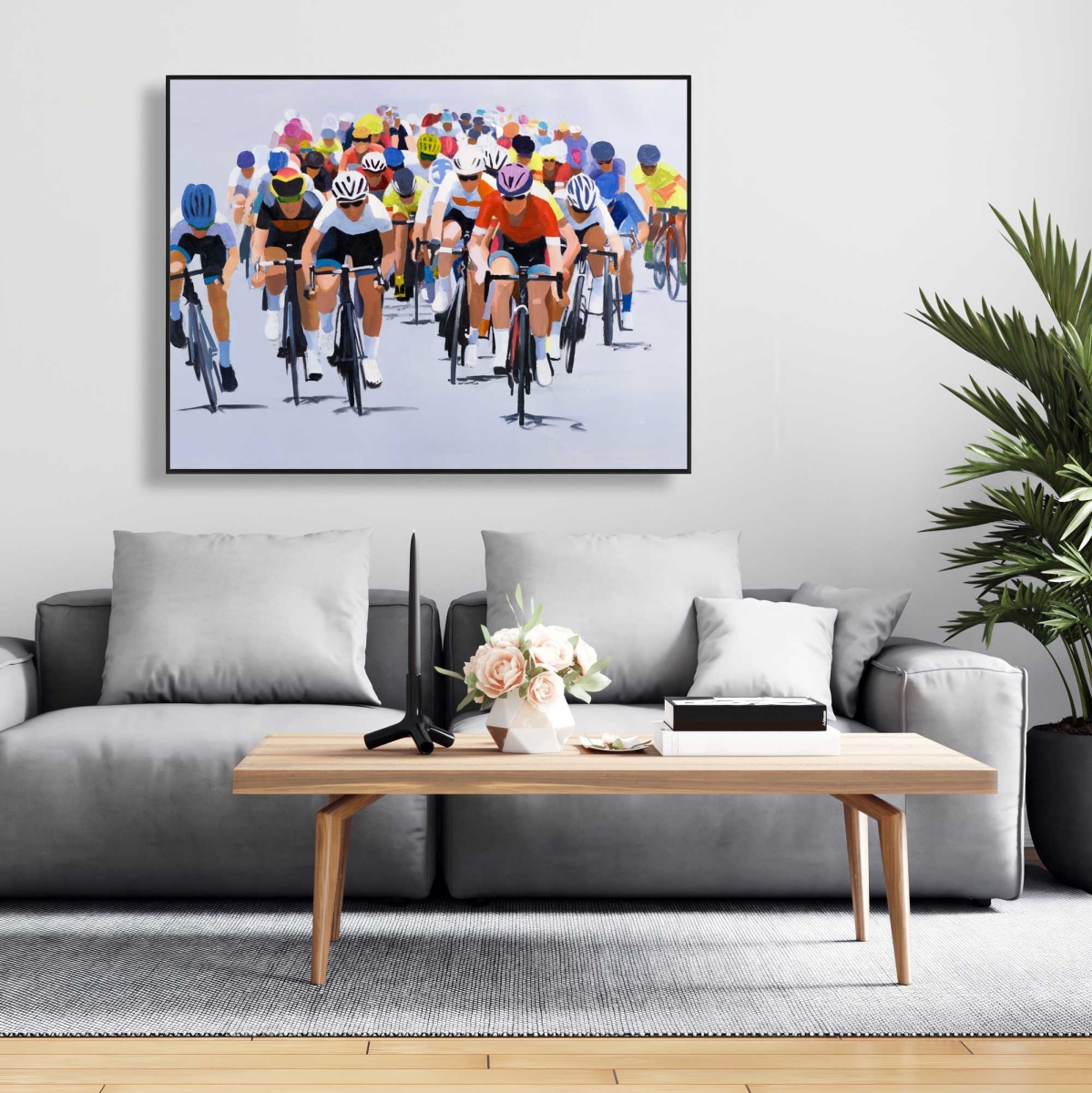C1FC3648G8PMKF 36 x 48 in. Cycling Competition - Framed Canvas for Man Cave Home Decor