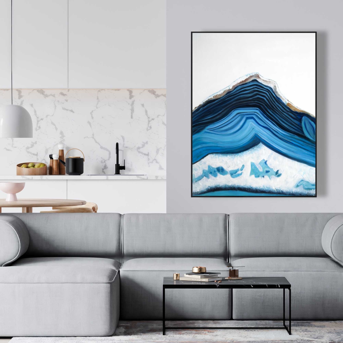 C1FC3648MG6OGR 36 x 48 in. Blue Geode Profile - Framed Canvas Bedroom Minerals Decor