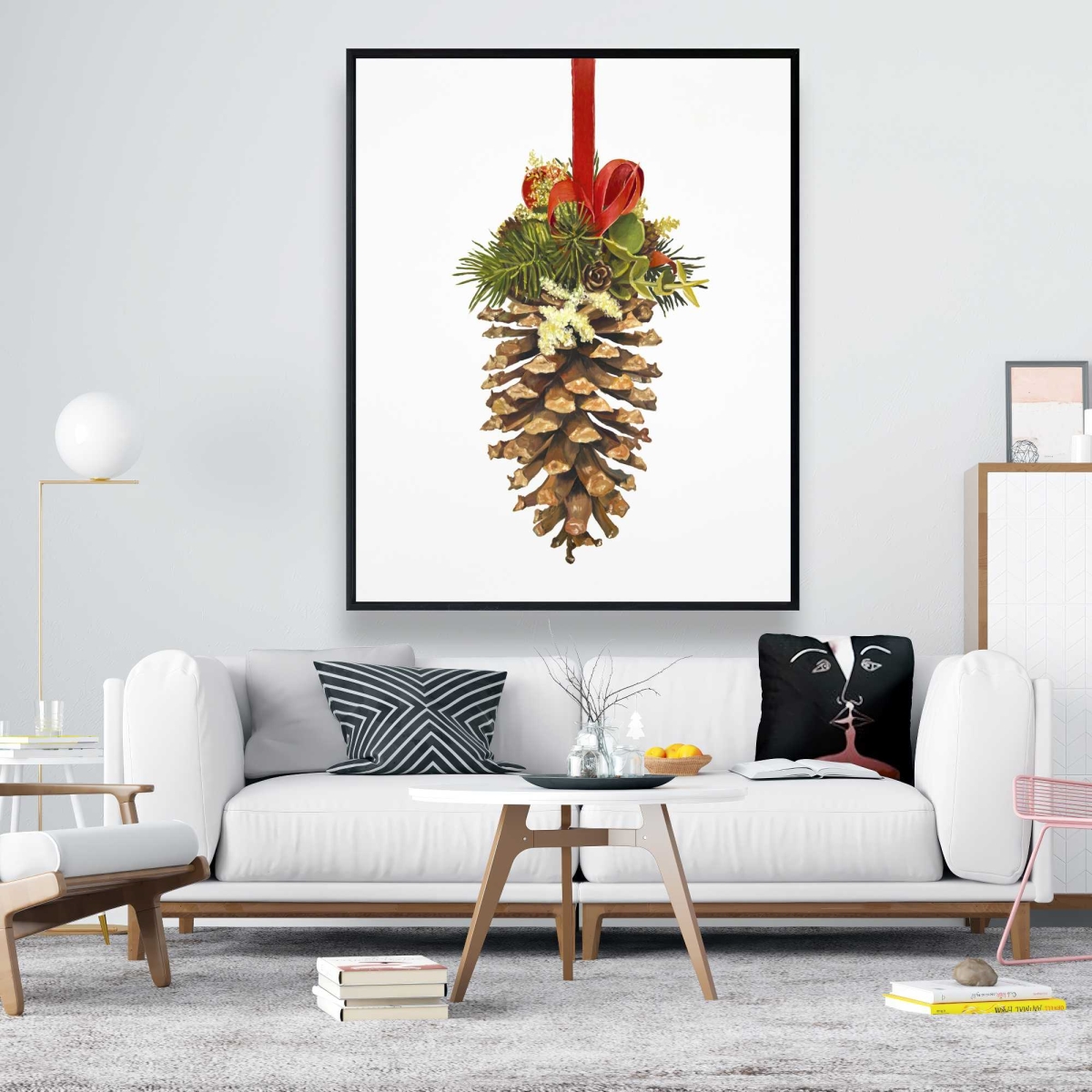 C1FC4860SWDR5U 48 x 60 in. Christmas Pine Cone - Scandinavian Holidays Framed Canvas