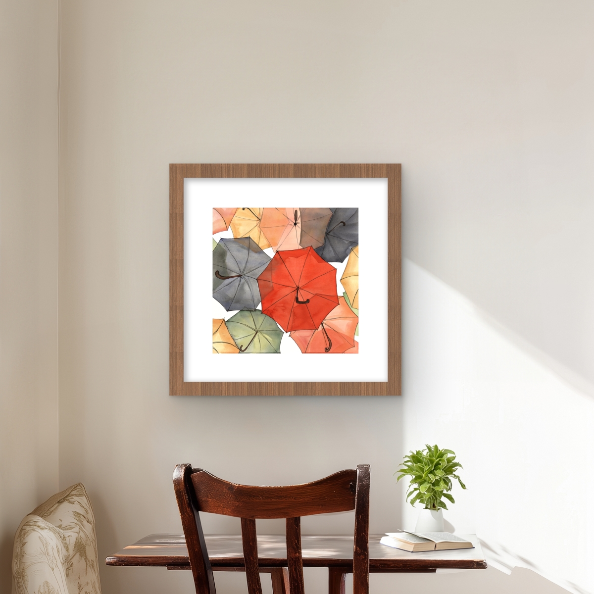 C1FM1616OBAFGC 16 x 16 in. The Umbrellas of Petit Champlain Wall Art - Red Livingroom Print