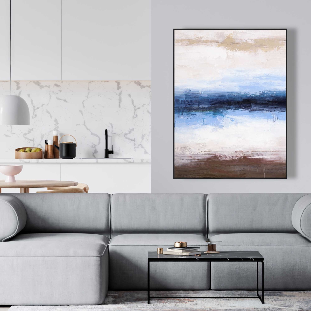 C1FC36481HQ5TZ 36 x 48 in. Shade of the Sea - Marine Blue Framed Canvas for Home Decor